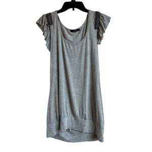 B'leev Women Beaded Sleeve Grey Shirt Size